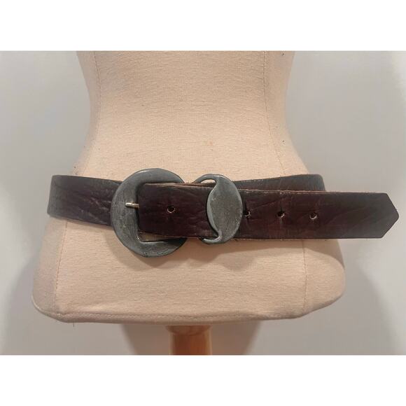 Vintage Soft Leather Silver Buckle Belt Dark Brown waist 28-34 - Picture 3 of 7